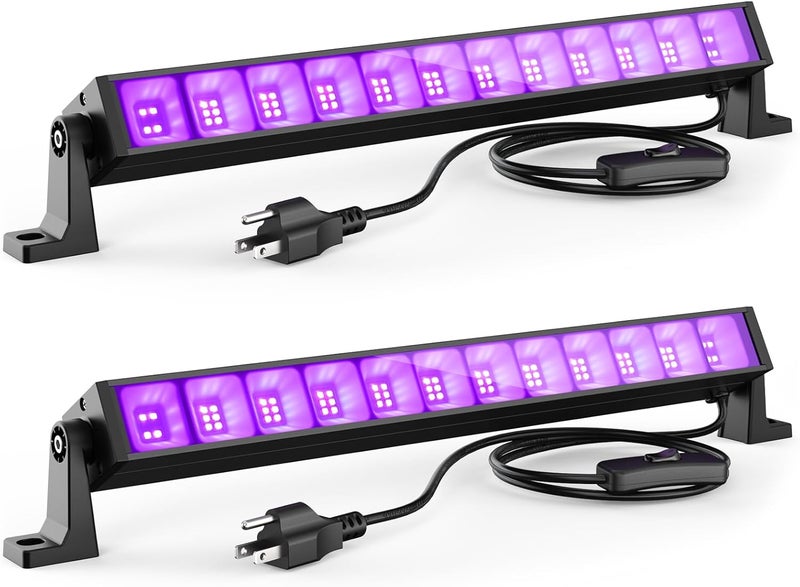 Atfoyer Store شريط ضوء أسود LED بقوة 40 واط 2 قطعة، أضواء سوداء لحفلة التألق، ضوء أسود مع قابس ومفتاح، كل ضوء يضيء مساحة 484 قدم مربع، ضوء تألق للهالوين، طلاء جسم فلوريسنت، إضاءة مسرح، غرفة نوم - Image 1